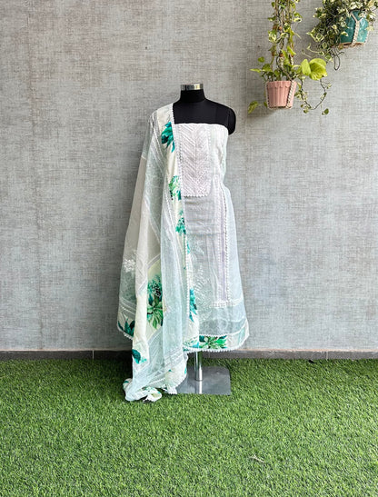 Pastel Aqua Green Kota with Lacework