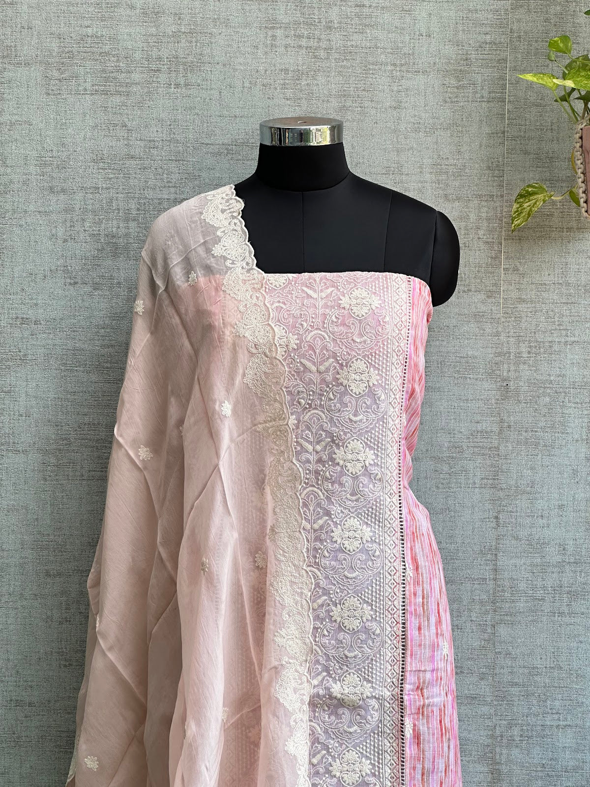 Pink Linen with Threadwork