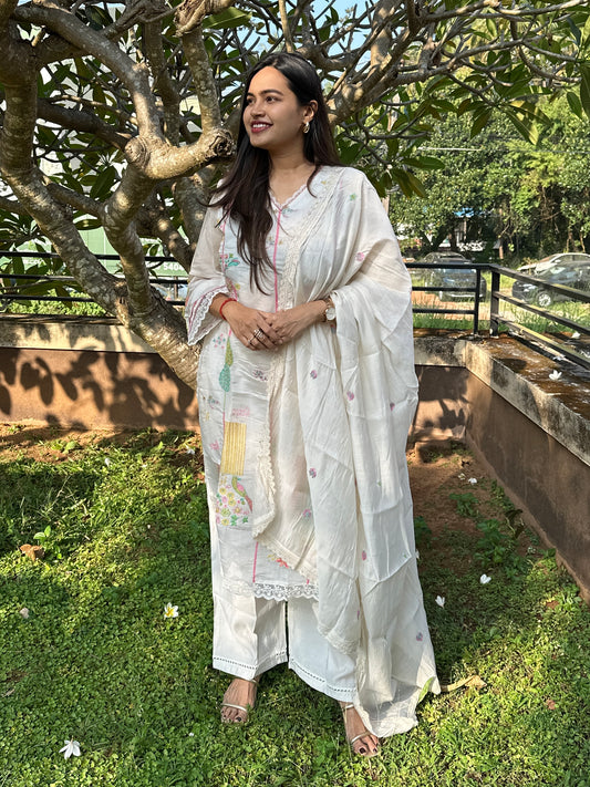 Cream White Cotton Embroidered Pakistani Suit