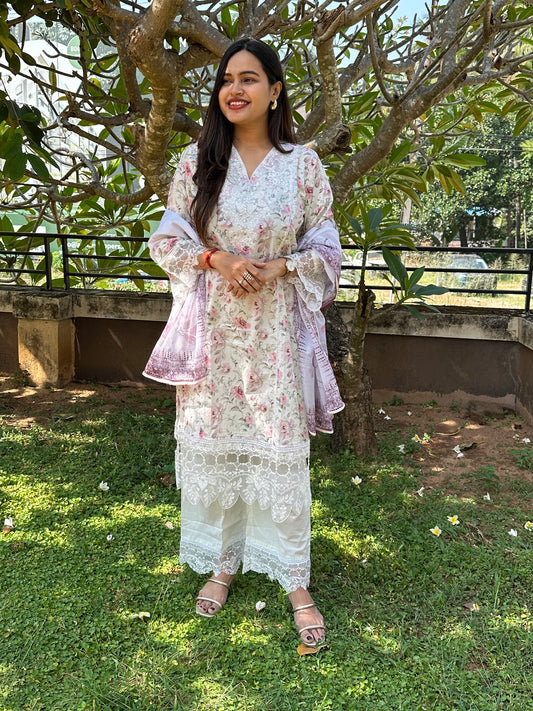 White Floral Cutwork Pakistani Suit
