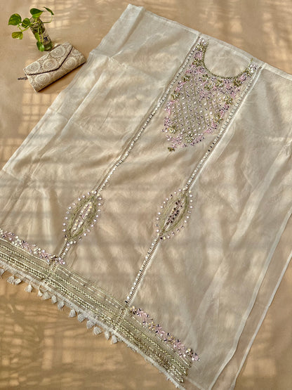 White-Pink Kota Cotton with Gotapatti Work