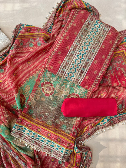 Rust Red Crush Silk with Beadwork