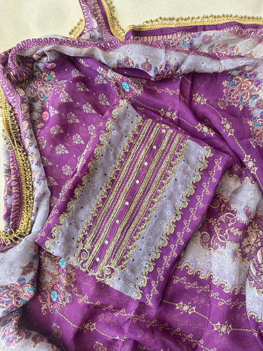 Purple Organza Pakistani Suit with Beadwork