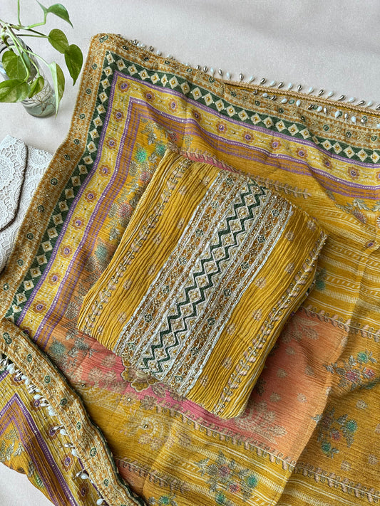 Mustard Yellow Crushed Silk with Beadwork