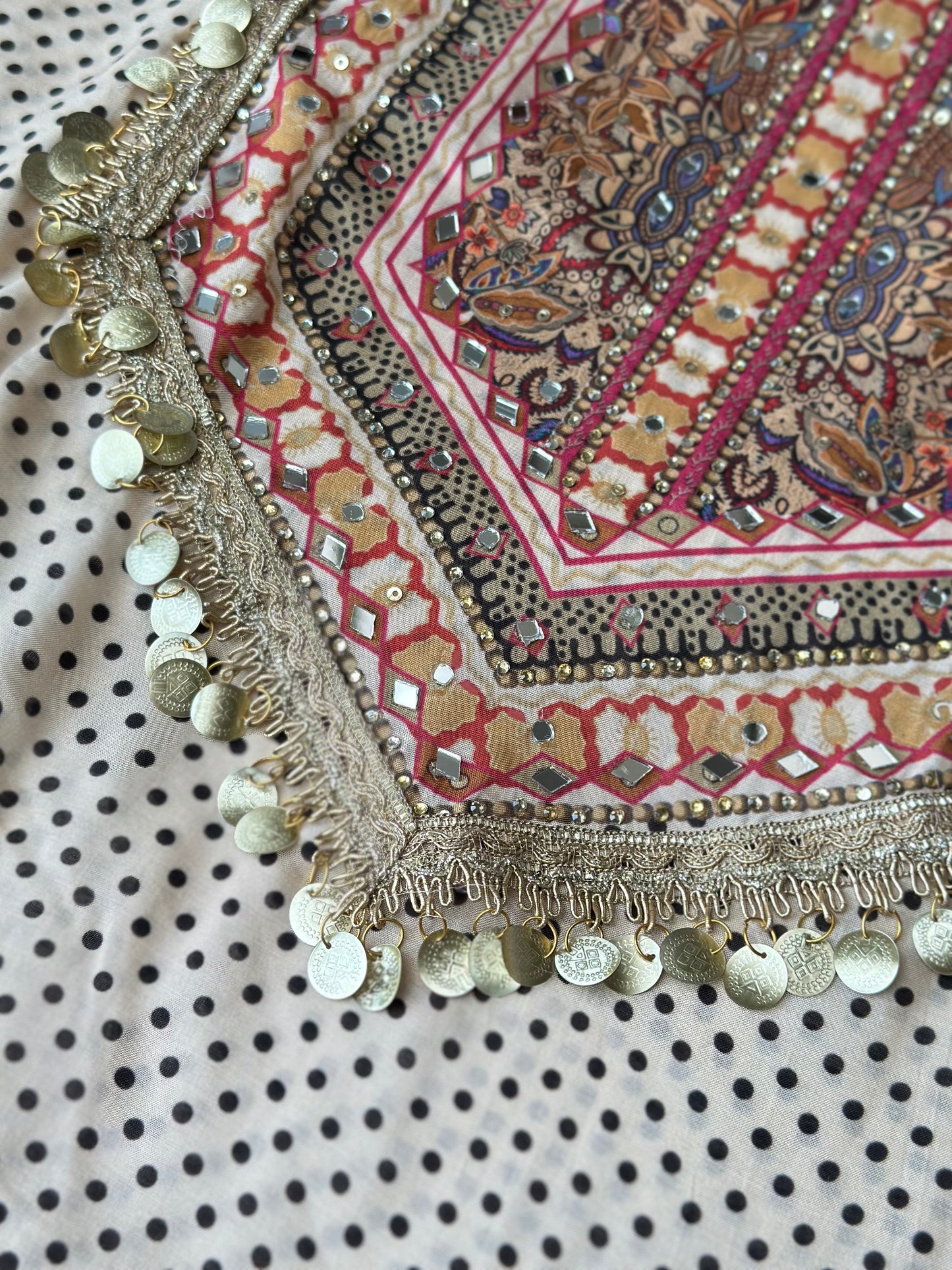 Off-White Polka Dot Pure Muslin with Applique Work