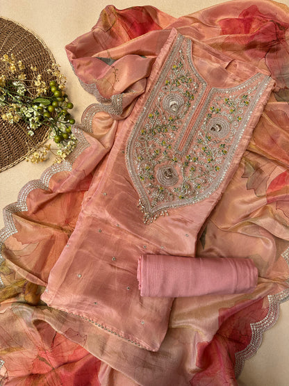Peach Orange Silk Salwar Suit with Zari Embroidery