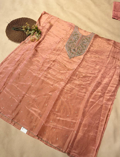 Peach Orange Silk Salwar Suit with Zari Embroidery