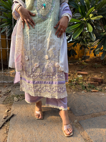 GREEN COTTON STRAIGHT KURTA WITH PANT AND DUPATTA