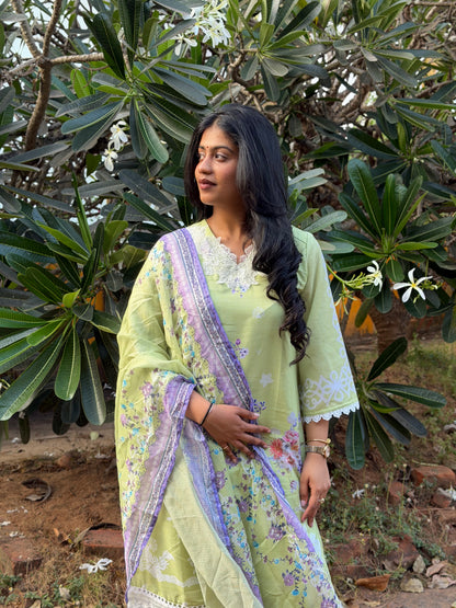 Green Cotton Embroidered Salwar Set