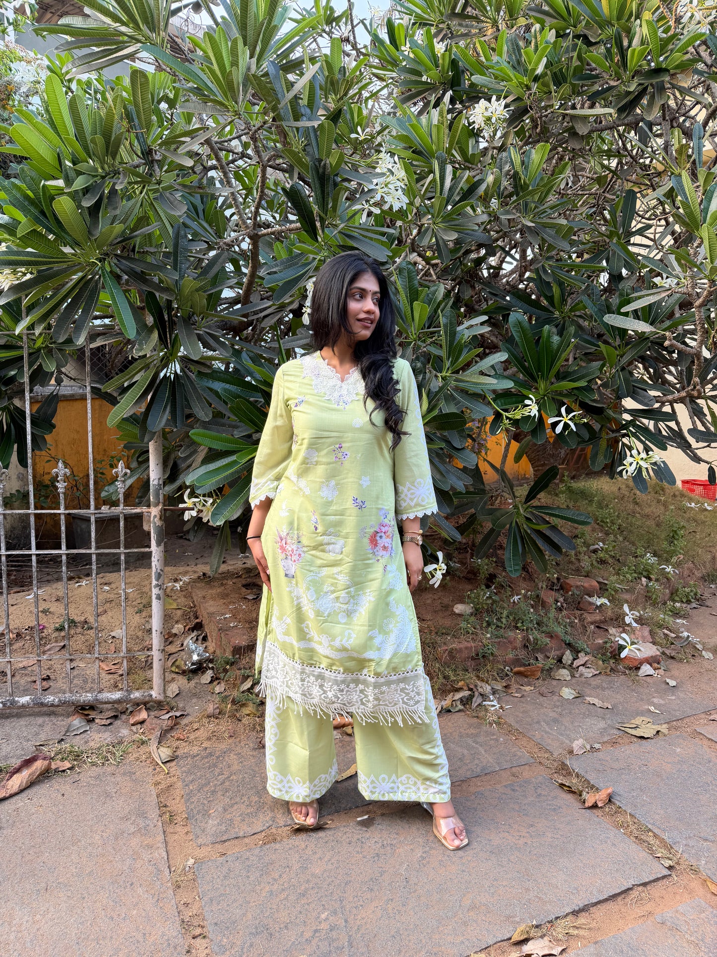 Green Cotton Embroidered Salwar Set