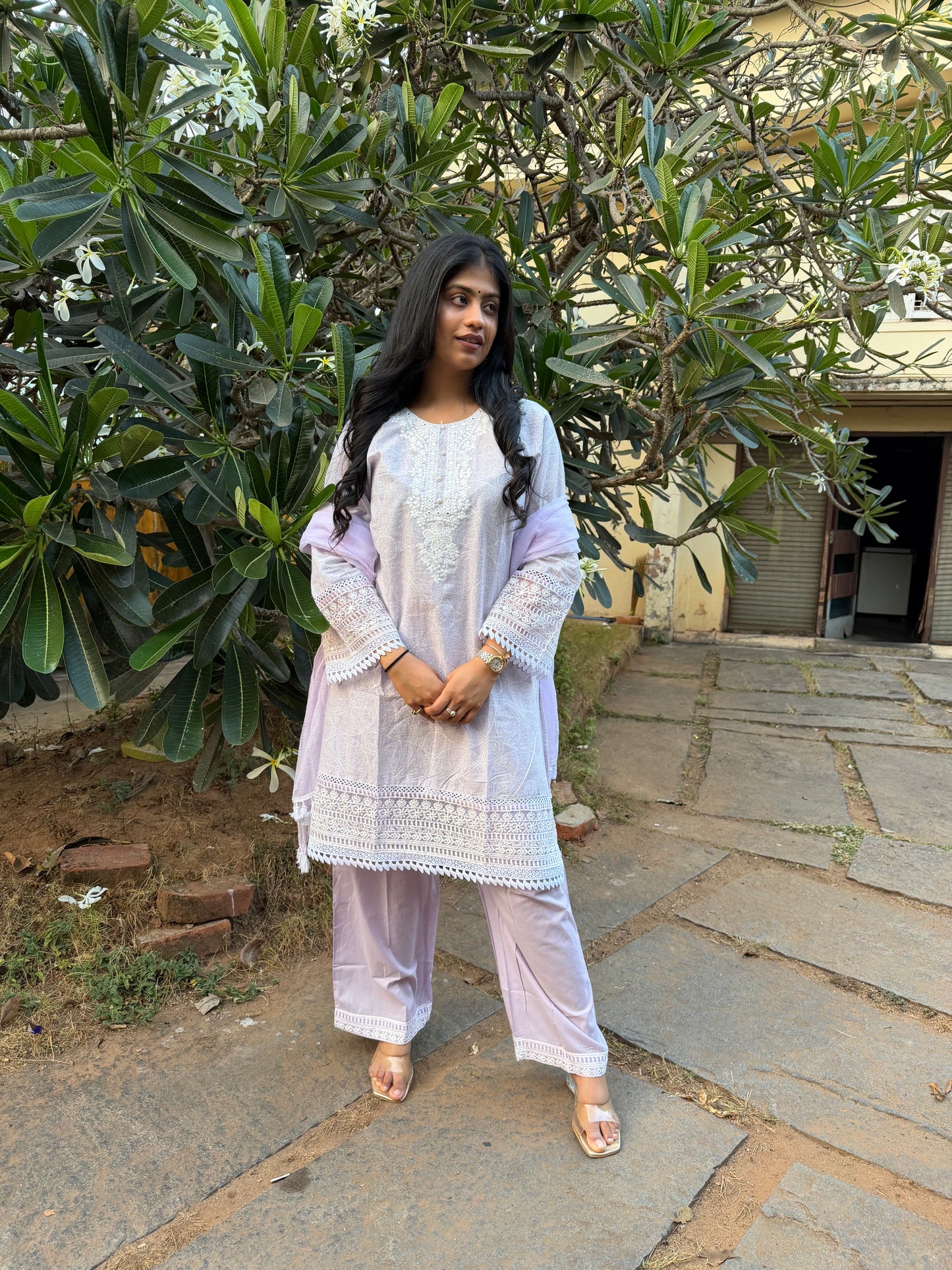 LAVENDER COTTON STRAIGHT KURTA WITH PANT AND DUPATTA