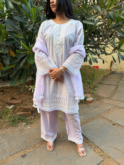 LAVENDER COTTON STRAIGHT KURTA WITH PANT AND DUPATTA