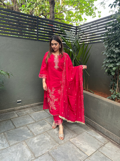 Pink Chanderi Embroidered Pakistani Suit Set