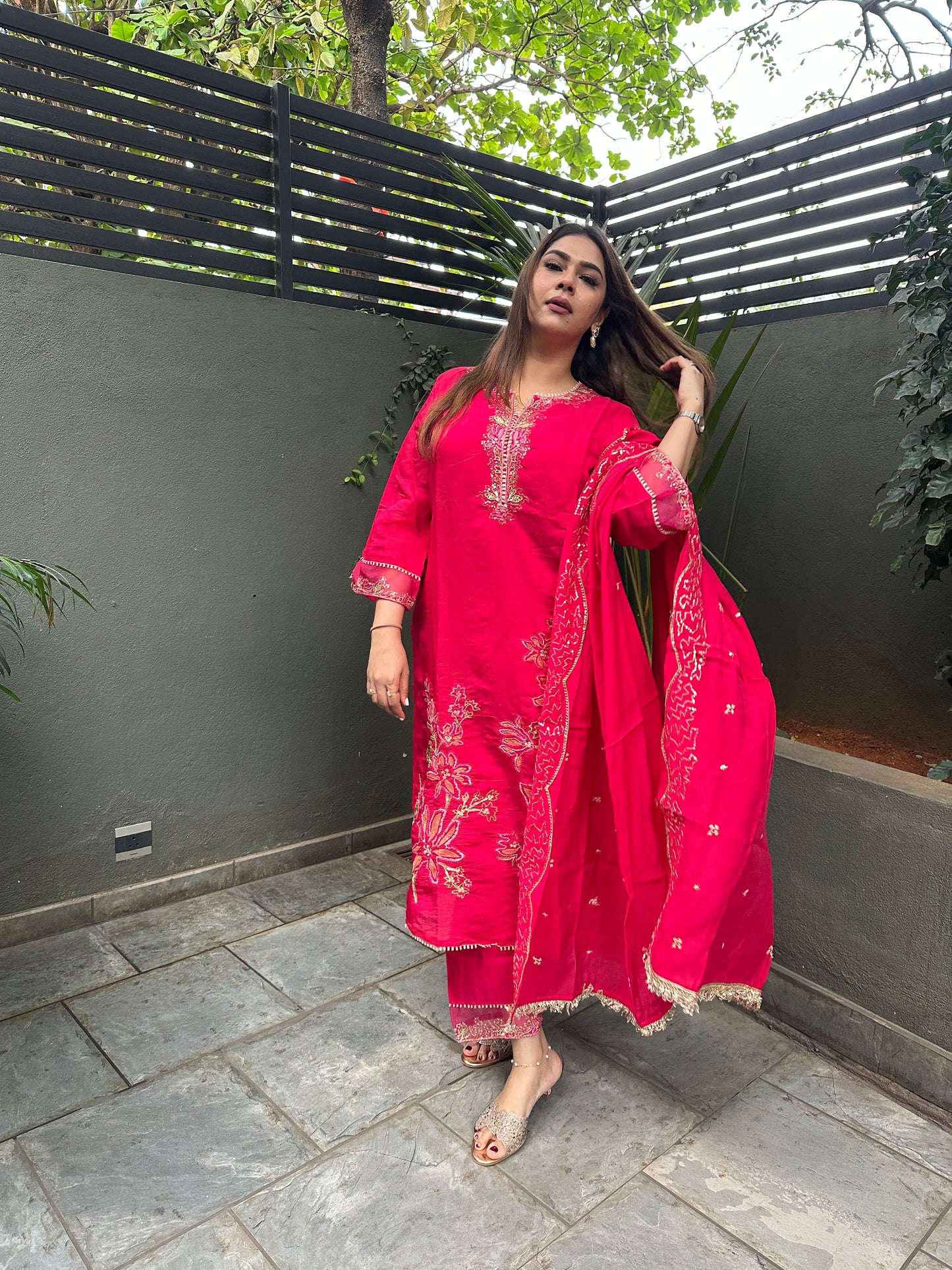 Pink Chanderi Embroidered Pakistani Suit Set