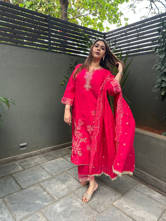 Pink Chanderi Embroidered Pakistani Suit Set