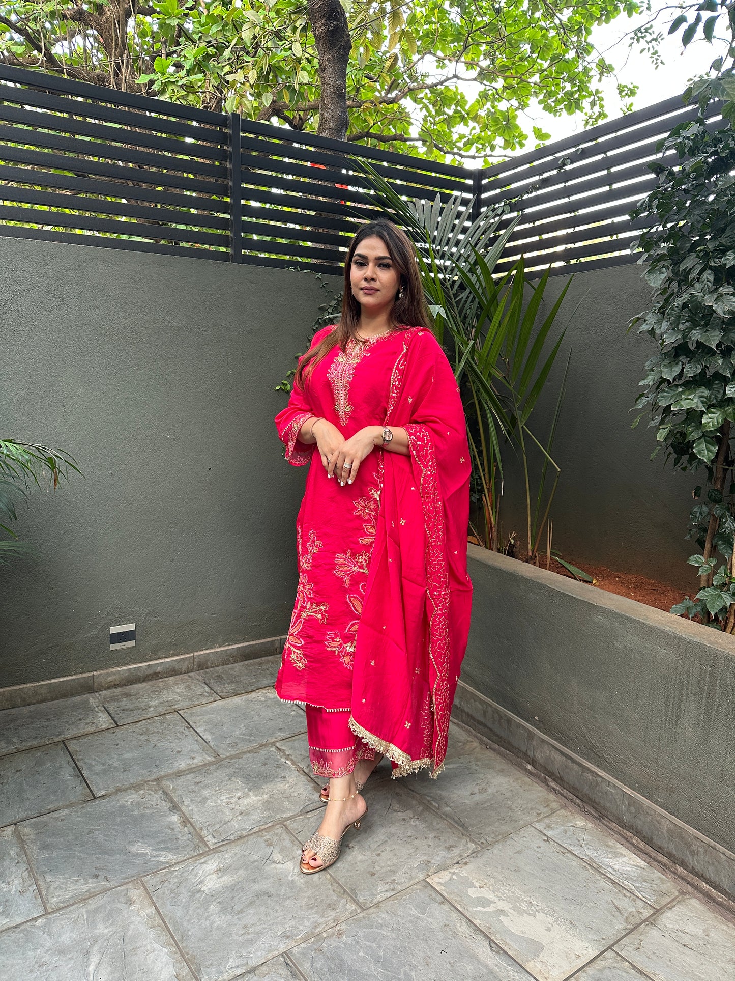 Pink Chanderi Embroidered Pakistani Suit Set