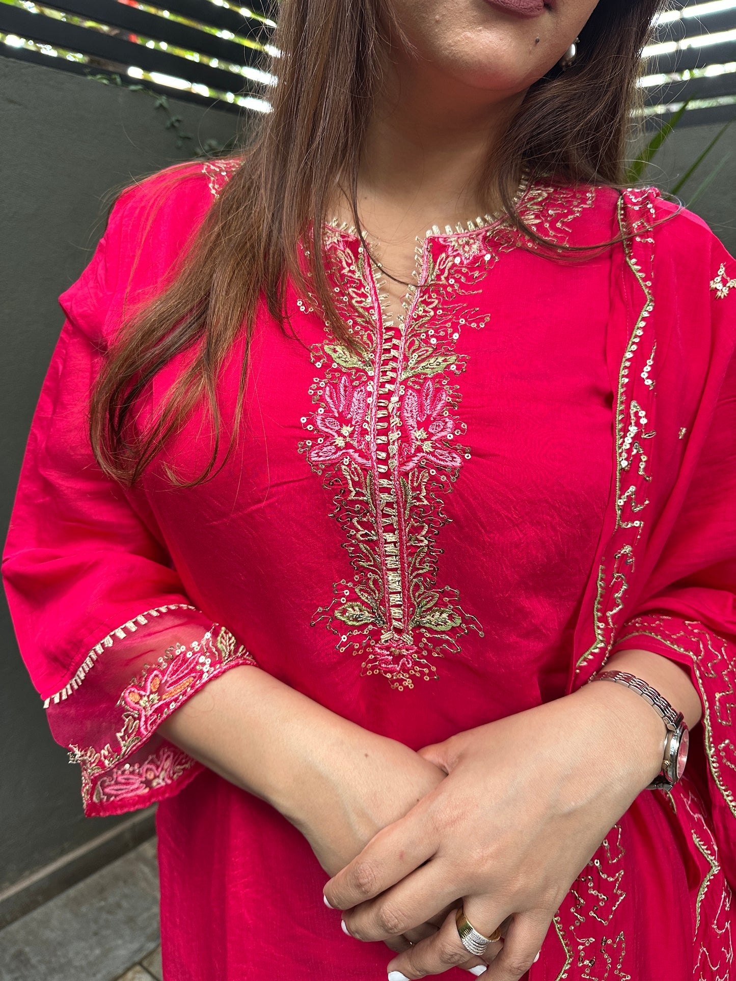 Pink Chanderi Embroidered Pakistani Suit Set