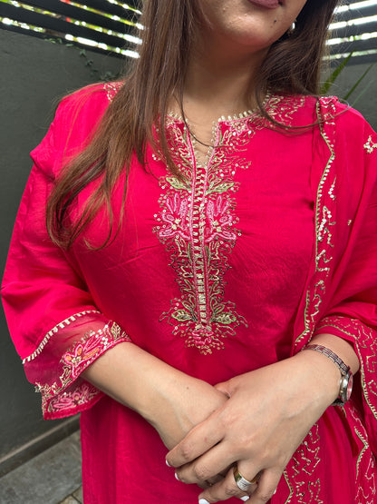 Pink Chanderi Embroidered Pakistani Suit Set