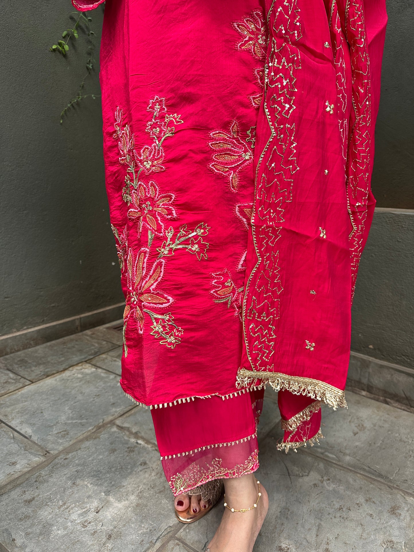 Pink Chanderi Embroidered Pakistani Suit Set