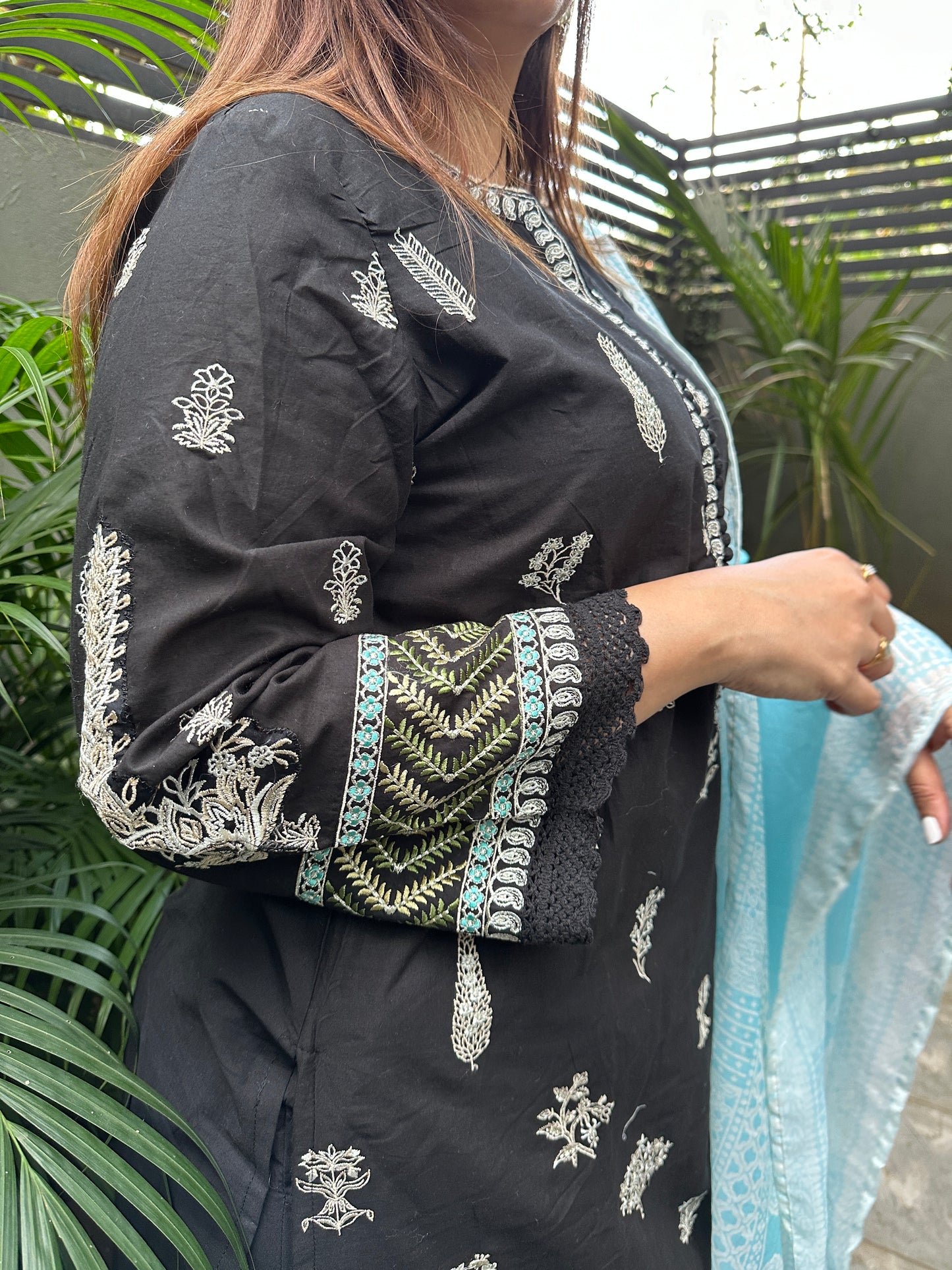 Black Embroidered Cotton Suit Set