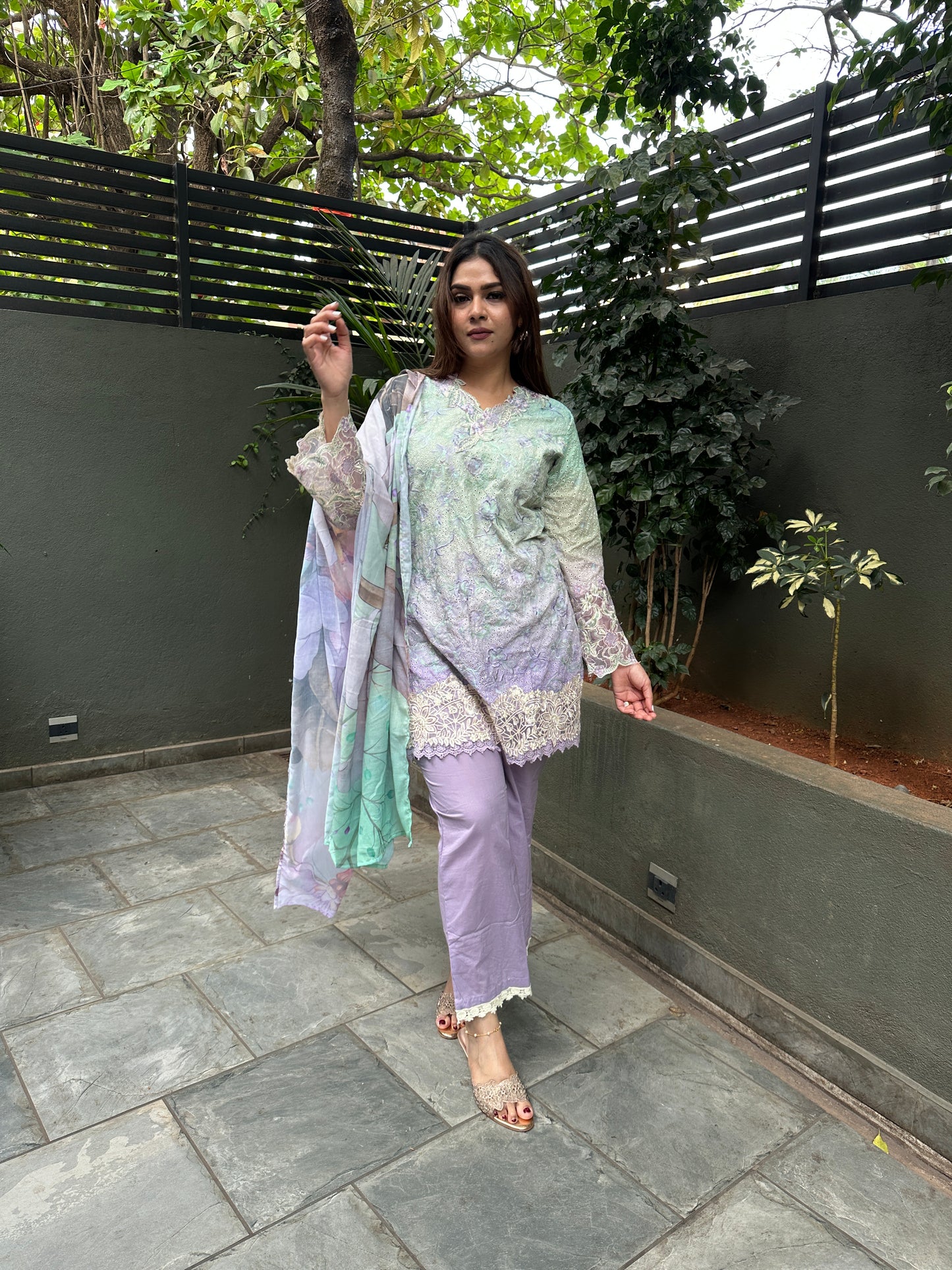 GREEN COTTON STRAIGHT KURTA WITH PANT AND DUPATTA