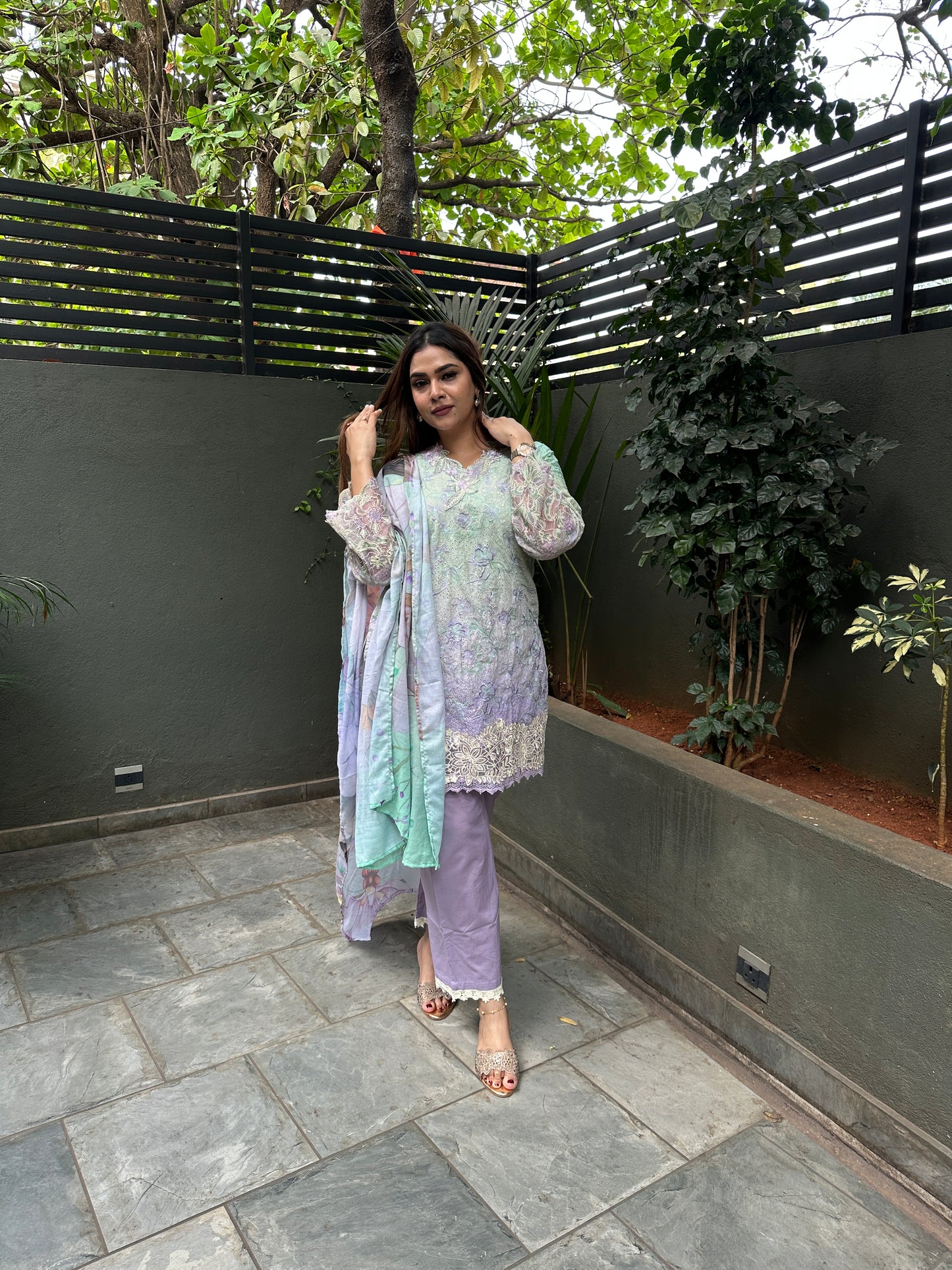 GREEN COTTON STRAIGHT KURTA WITH PANT AND DUPATTA