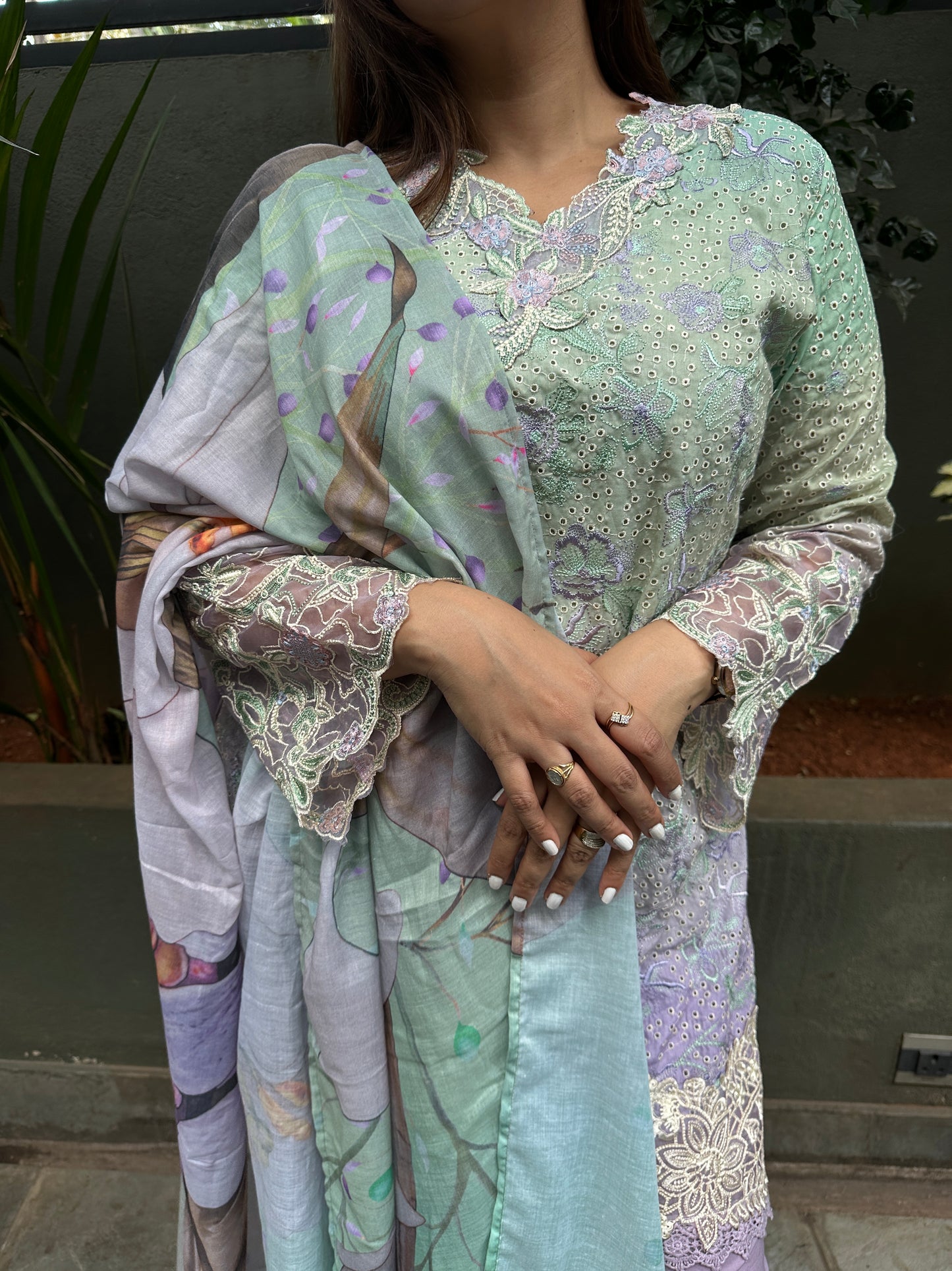 GREEN COTTON STRAIGHT KURTA WITH PANT AND DUPATTA