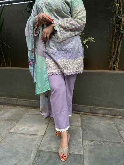 GREEN COTTON STRAIGHT KURTA WITH PANT AND DUPATTA