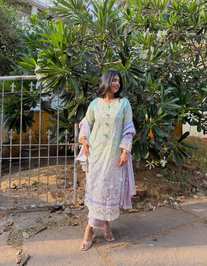 GREEN COTTON STRAIGHT KURTA WITH PANT AND DUPATTA