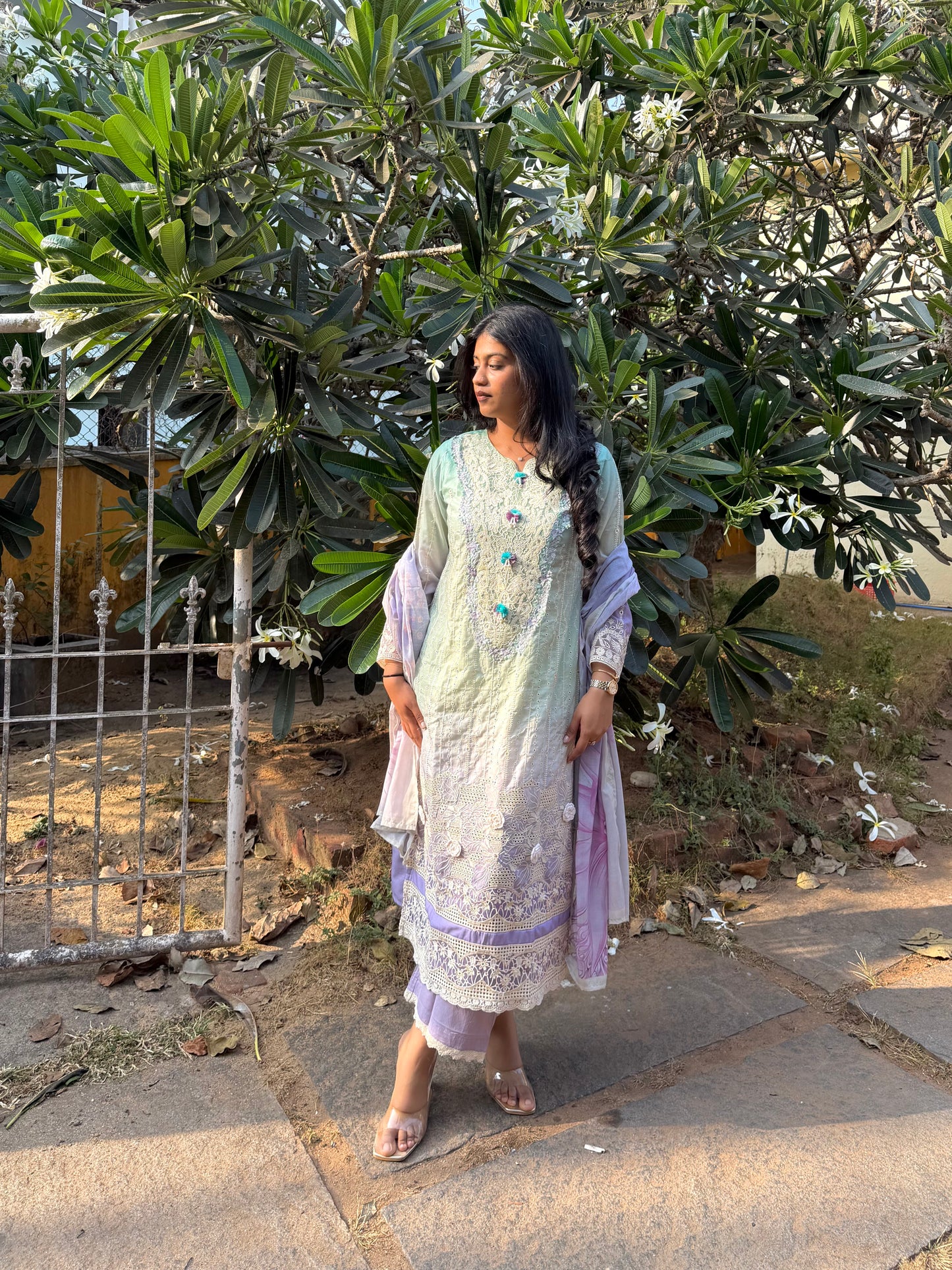 GREEN COTTON STRAIGHT KURTA WITH PANT AND DUPATTA