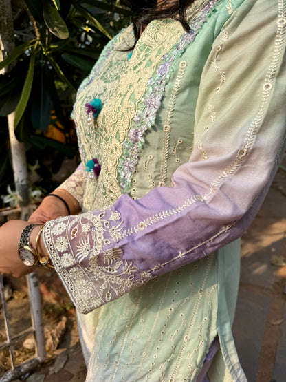 GREEN COTTON STRAIGHT KURTA WITH PANT AND DUPATTA