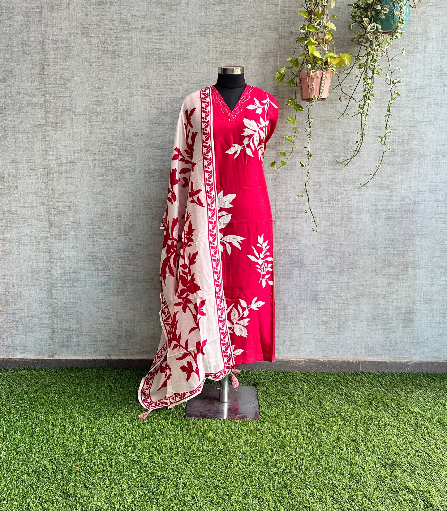 Dark Fuschia Muslin with Floral Digital Print