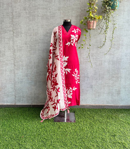 Dark Fuschia Muslin with Floral Digital Print