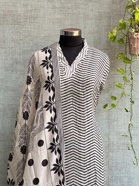 Black and Off-White Muslin Stripes in Digital Print