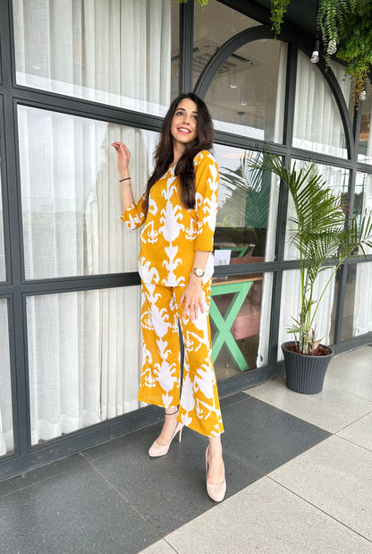 Printed Amber Yellow Lounge Wear Cotton Co-ord Set