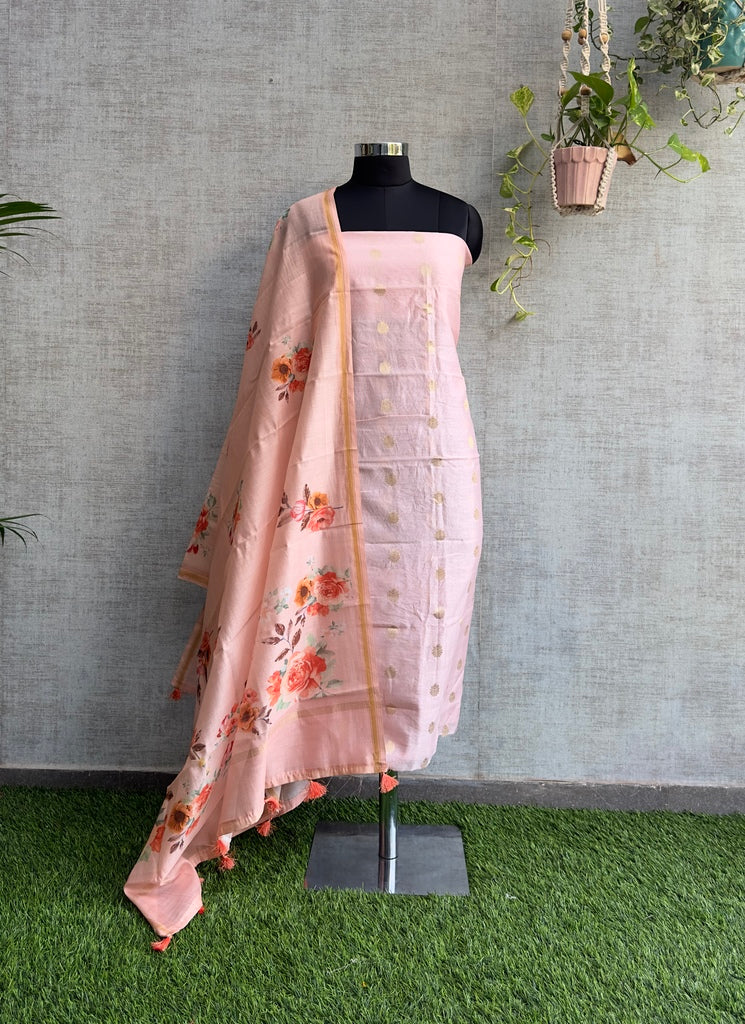 Baby Pink Kora Silk With Flower Buti