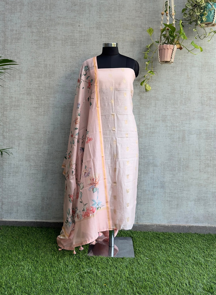 Blush Pink Kora Silk With Flower Buti