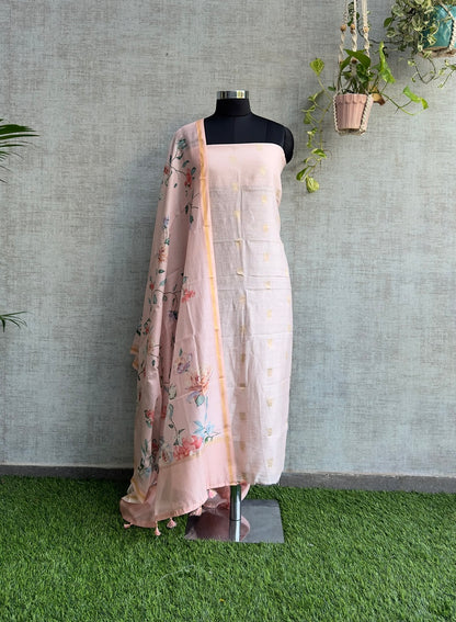 Blush Pink Kora Silk With Flower Buti